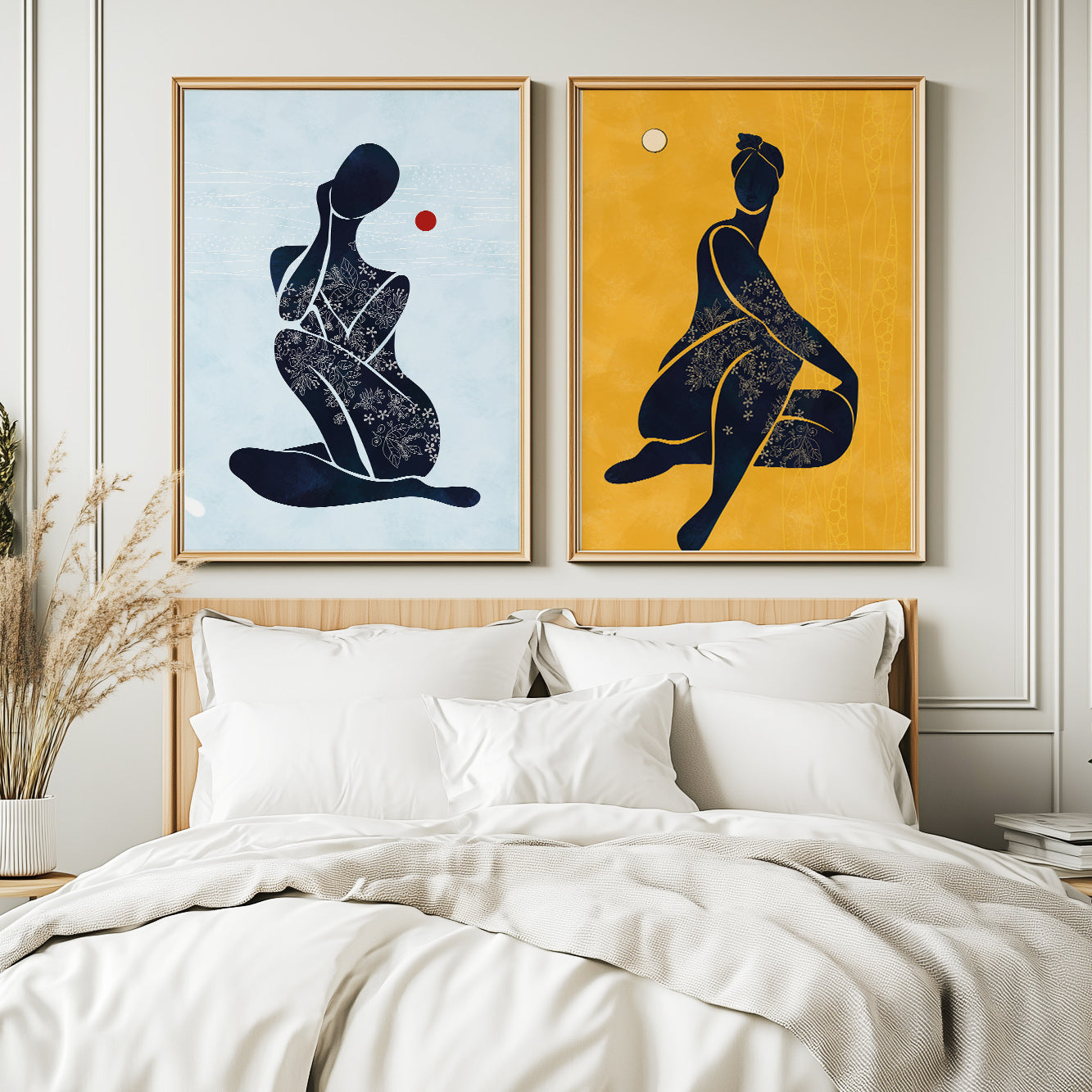 Black female minimalist art set of 2, modern African American prints for bedroom or living room wall