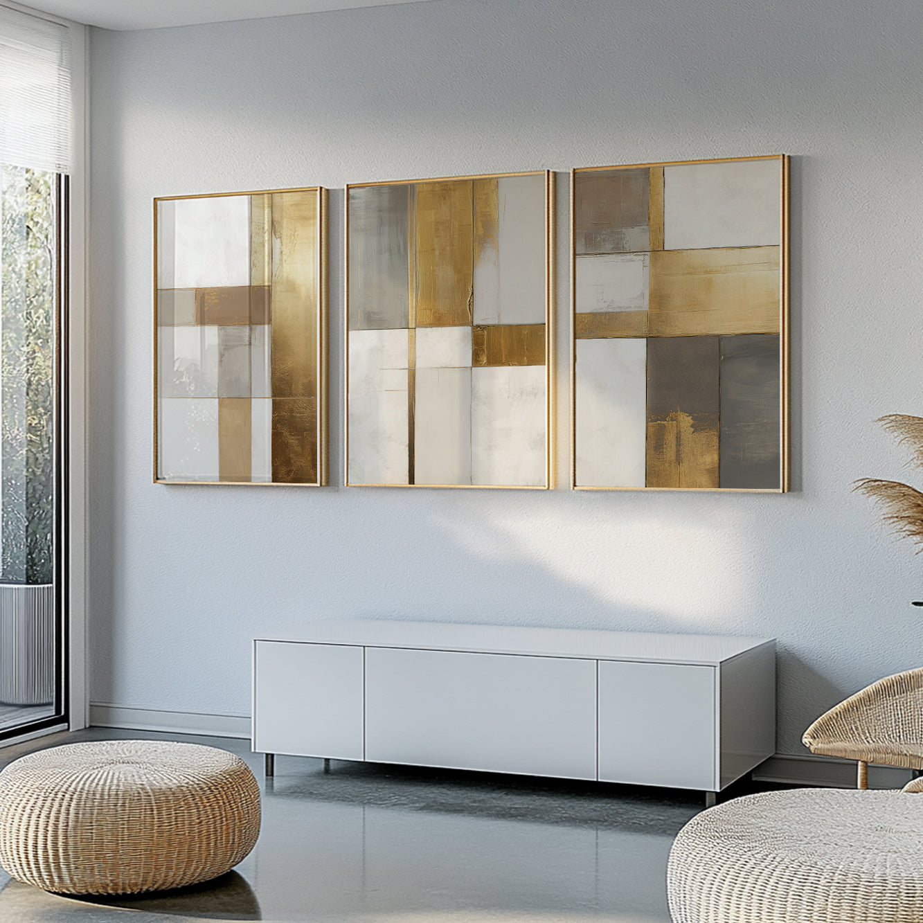 Modern Abstract Set of 3 – Neutral Nordic Minimalist Wall Art (USA)