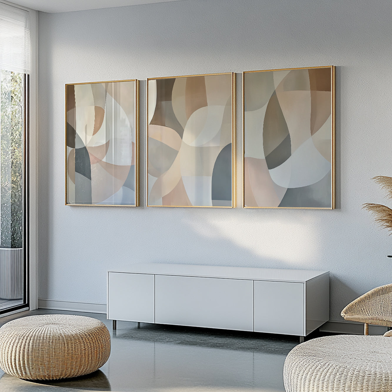 Pastel Minimalist Abstract Set of 3 – Muted Neutral Wall Art (USA)