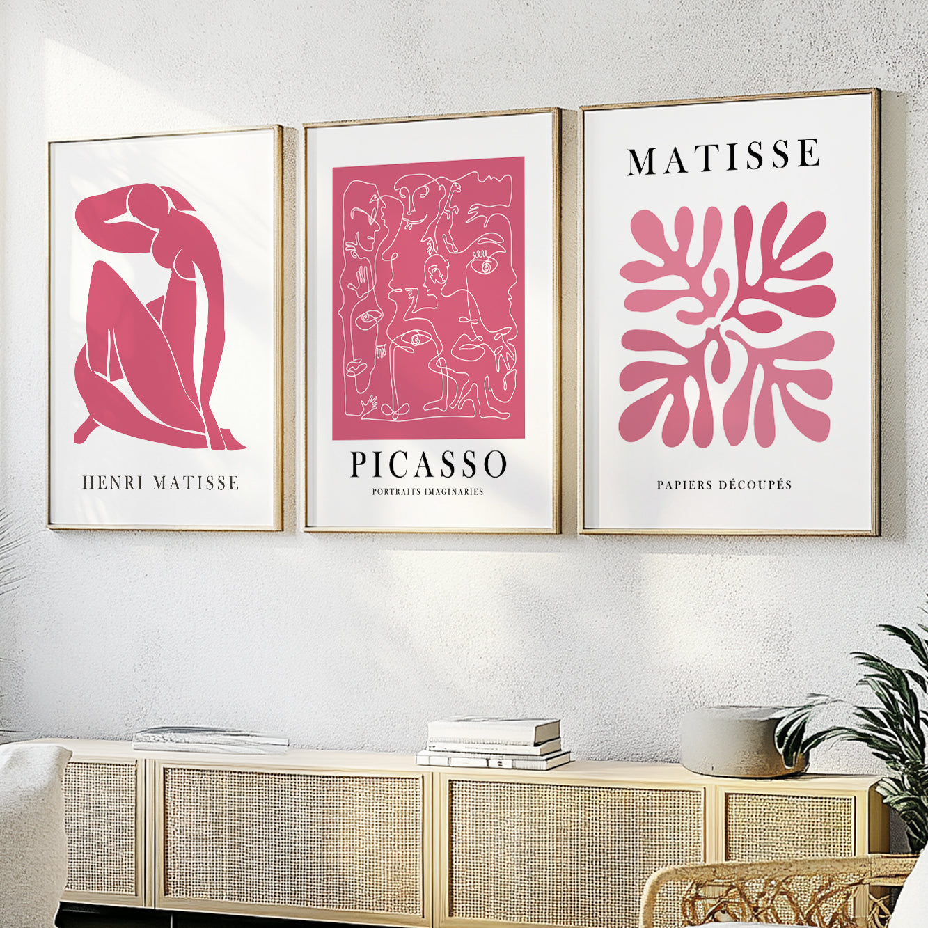 Vintage Henri Matisse Pink Set of 3 Prints – Minimalist Mid Century Wall Art, Aesthetic Room Decor
