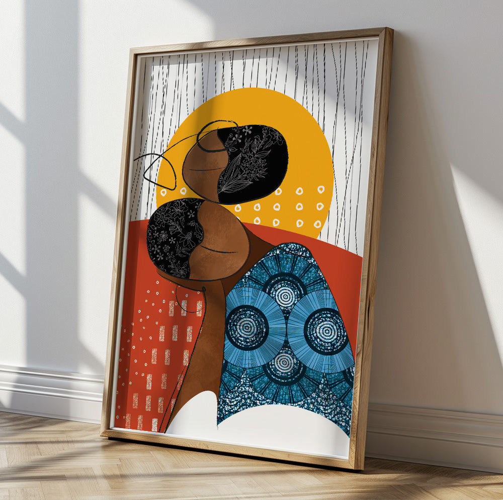 Abstract tribal black women colorful figures, bright modern African American art.