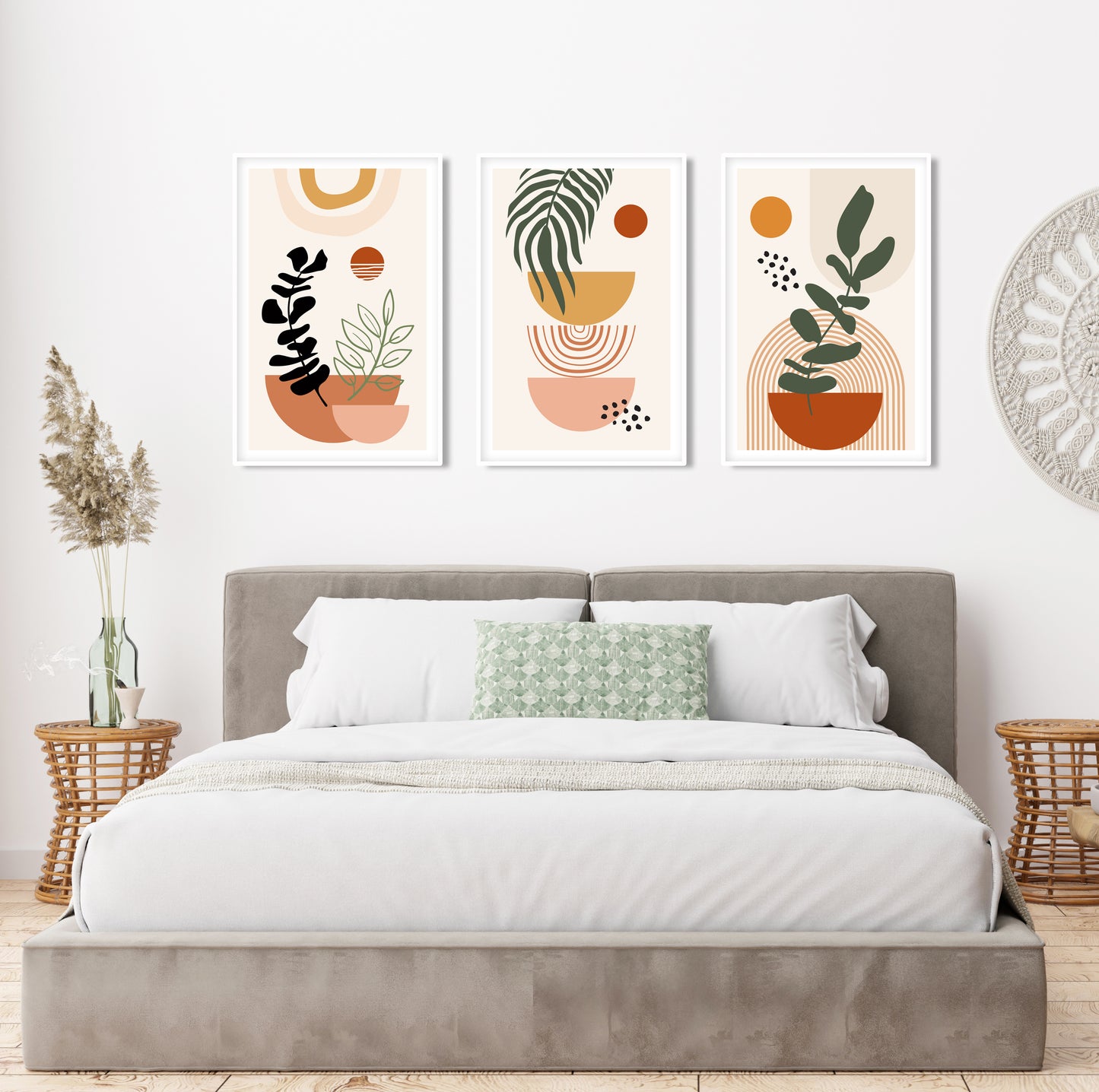 Minimal boho print set of 3 in warm terracotta shades, ideal for mid-century and neutral wall decor themes