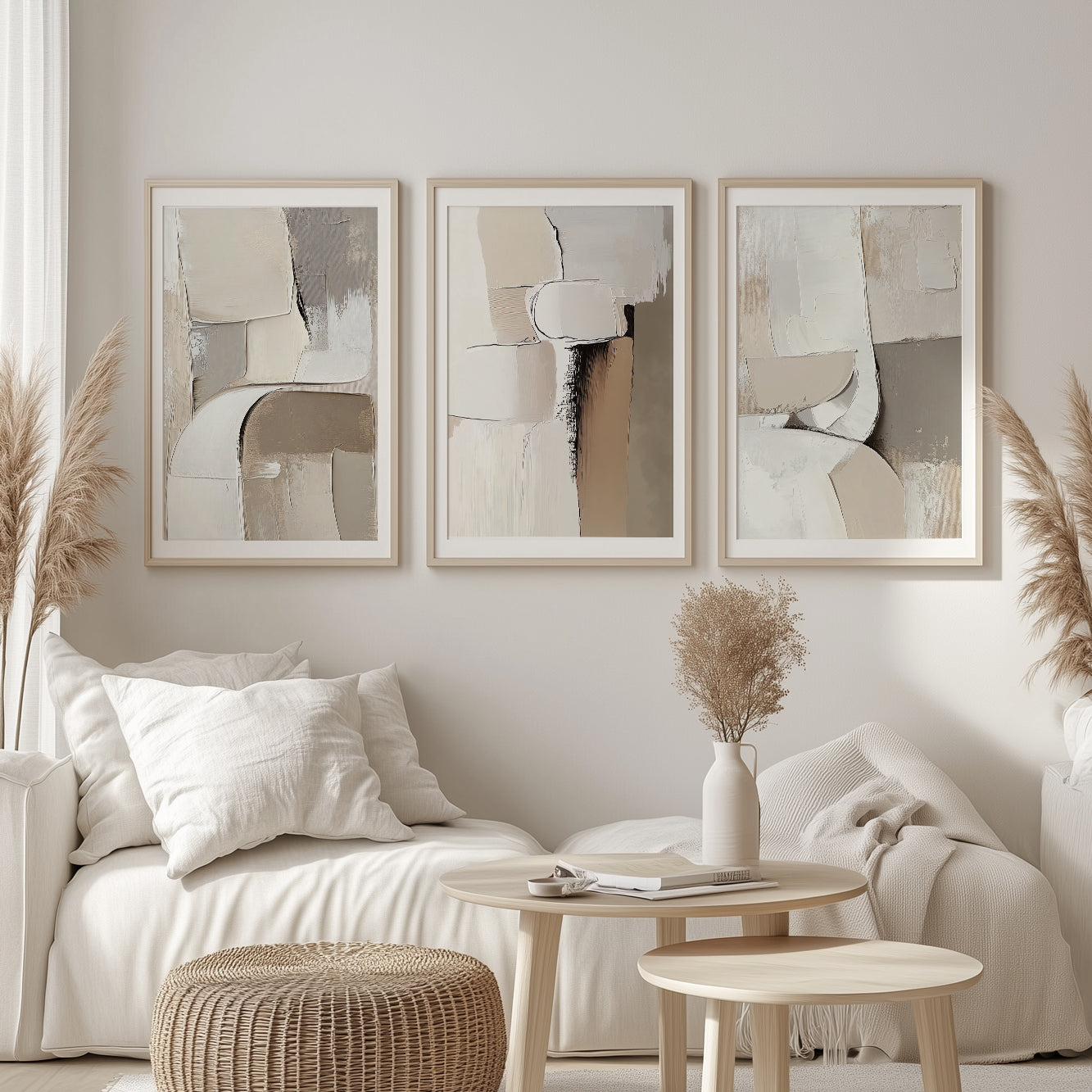 Earth Tone Abstract Set of 3 – Minimalist Nordic Beige Brown Art (USA)