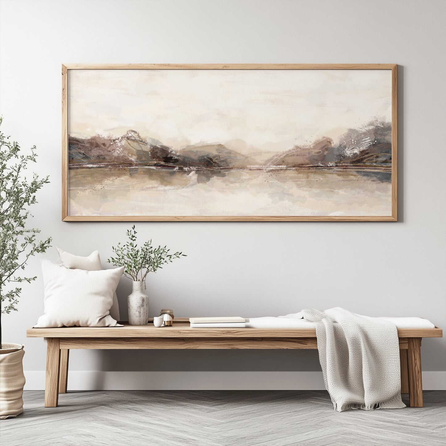 Panoramic Neutral Abstract Art – Minimalist Beige Japandi Print