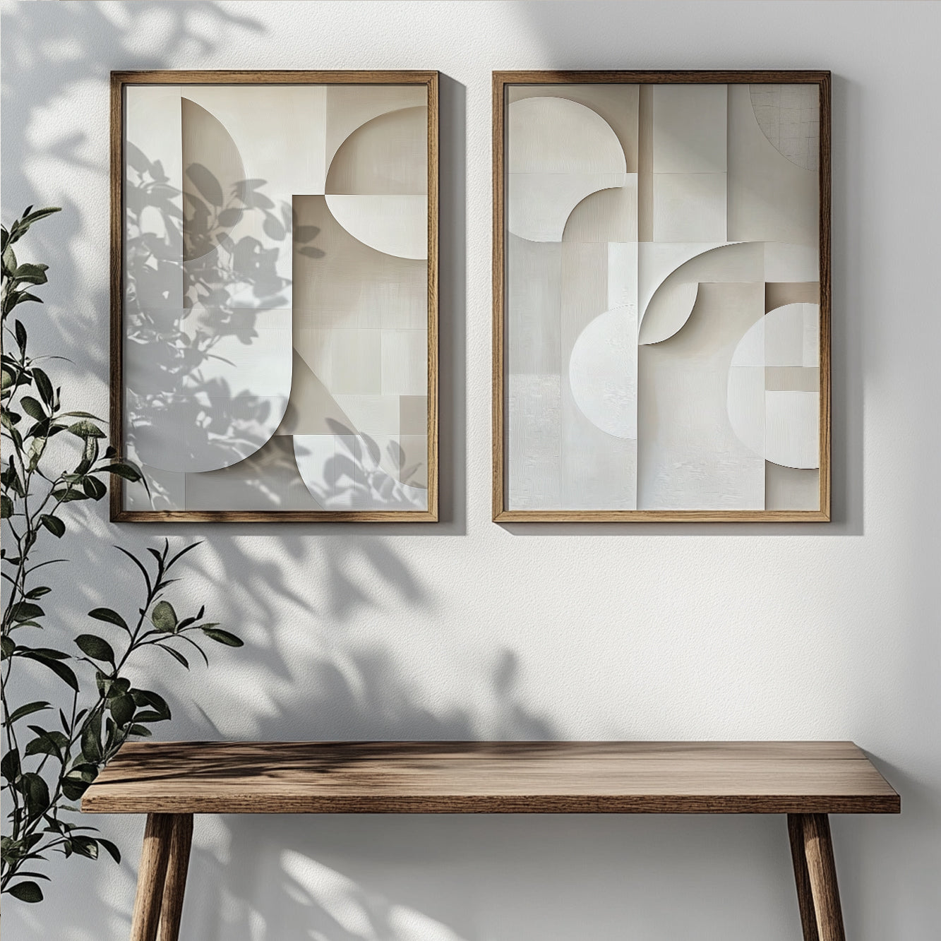 Set of 2 Pastel Prints – Soft Geometric Beige Minimalist Wall Art
