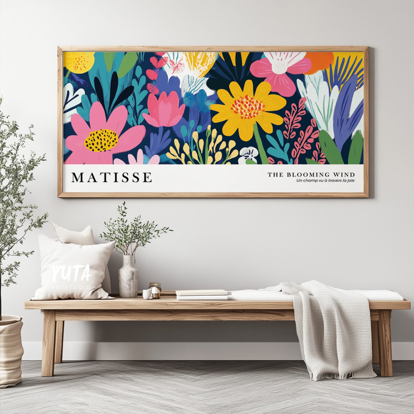 Vibrant modern floral wall art print for living room or office