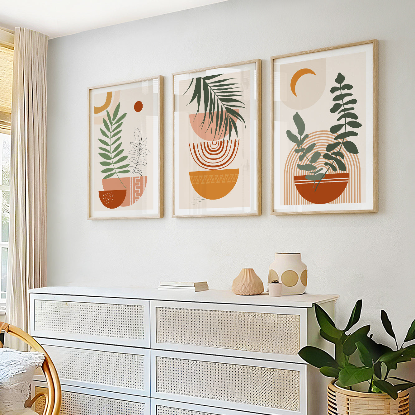 Terracotta Beige Boho Wall Art Set – Mid Century Modern Neutral Prints for Living Room and Bedroom, Above Bed Gallery Wall