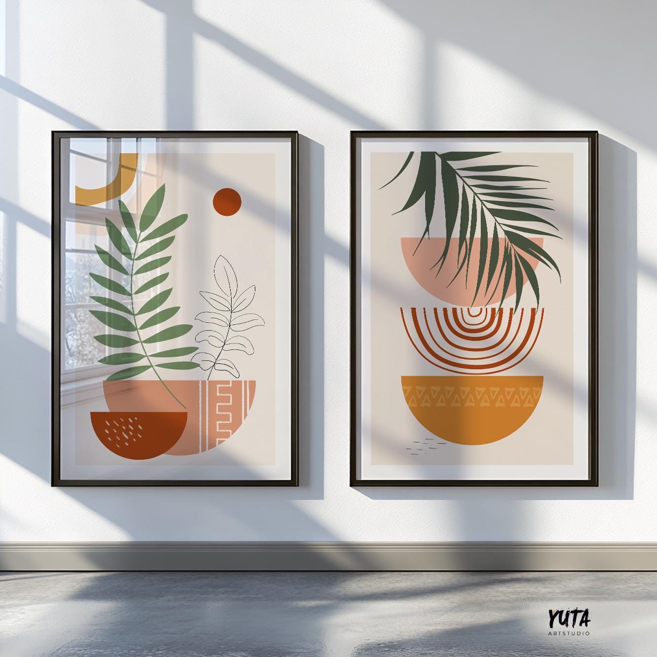 Boho Abstract Wall Art Prints, Boho Beige boho wall decor – abstract botanical art prints for cozy and eclectic interior design.