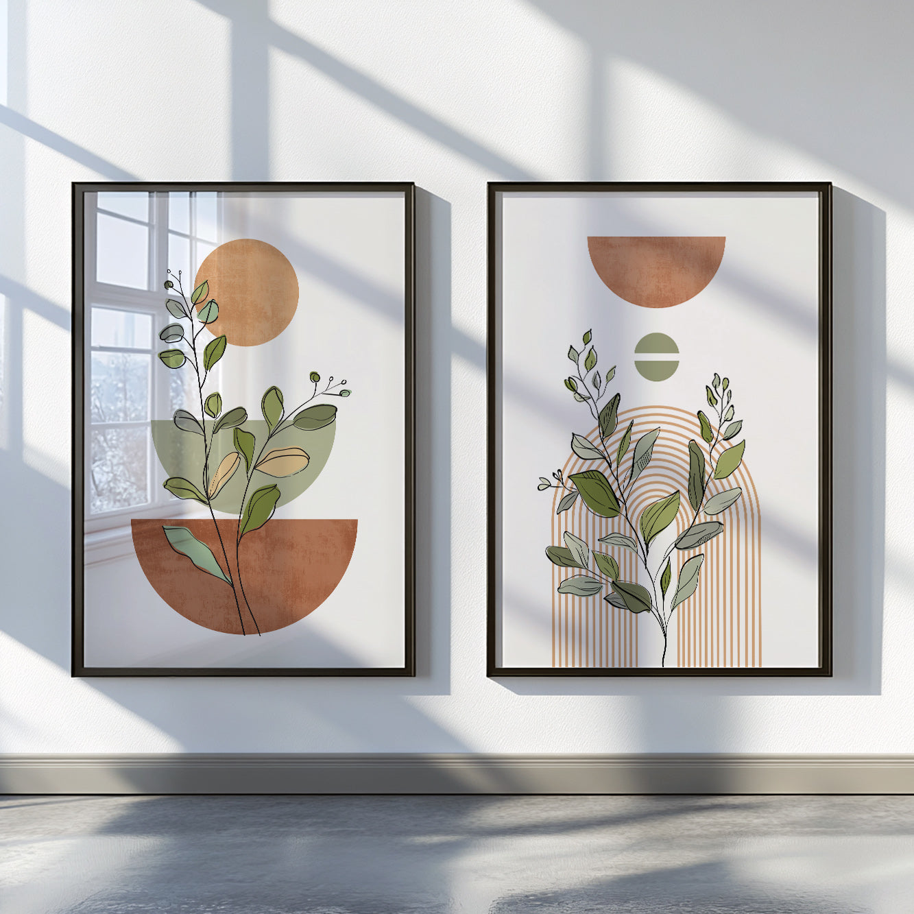 Beige and terracotta wall decor – boho abstract poster set of 2 for warm pastel-inspired interiors.