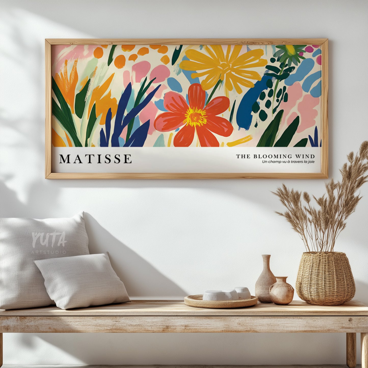 Large wall art print with modern abstract floral design