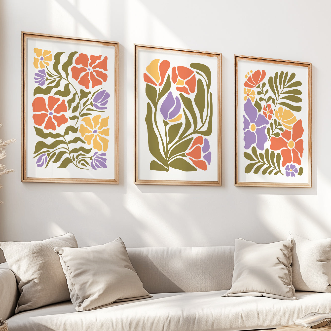 Colorful Botanical Wall Art Set – Mid Century Minimalist Nature Prints