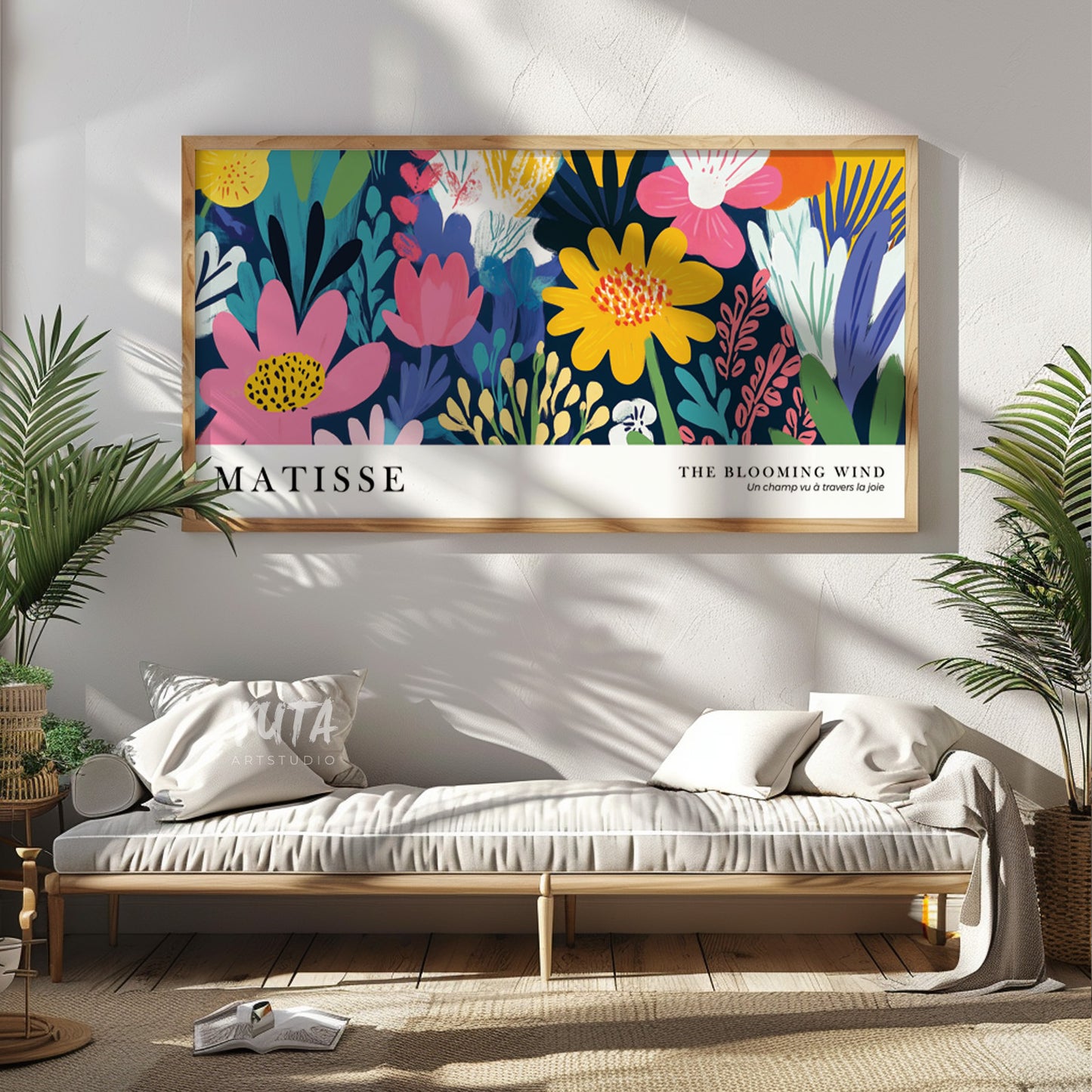 Artistic Matisse-inspired print featuring large bright flowers