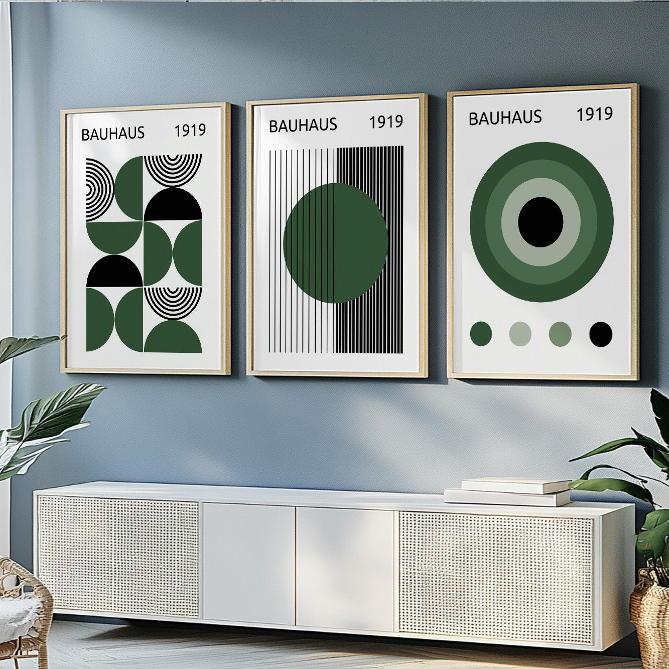 Bauhaus Geometric Art Set of 3 Prints – Minimalist Mid Century Wall Decor