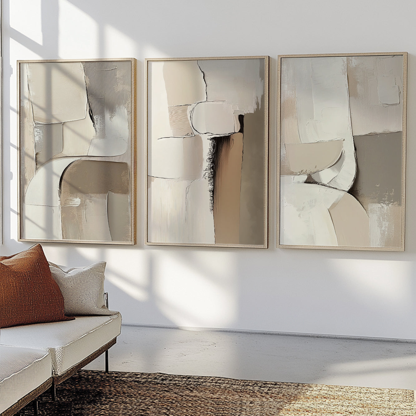 Earth Tone Abstract Set of 3 – Minimalist Nordic Beige Brown Art (USA)