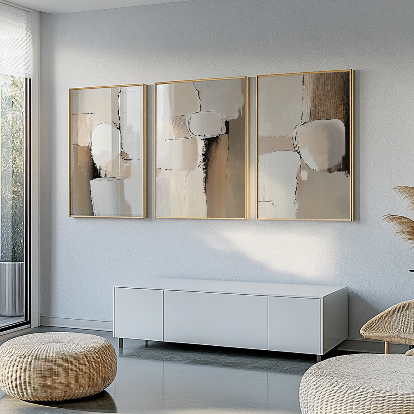 Neutral Abstract Set of 3 – Earth Tone Textured Minimalist Art (USA)