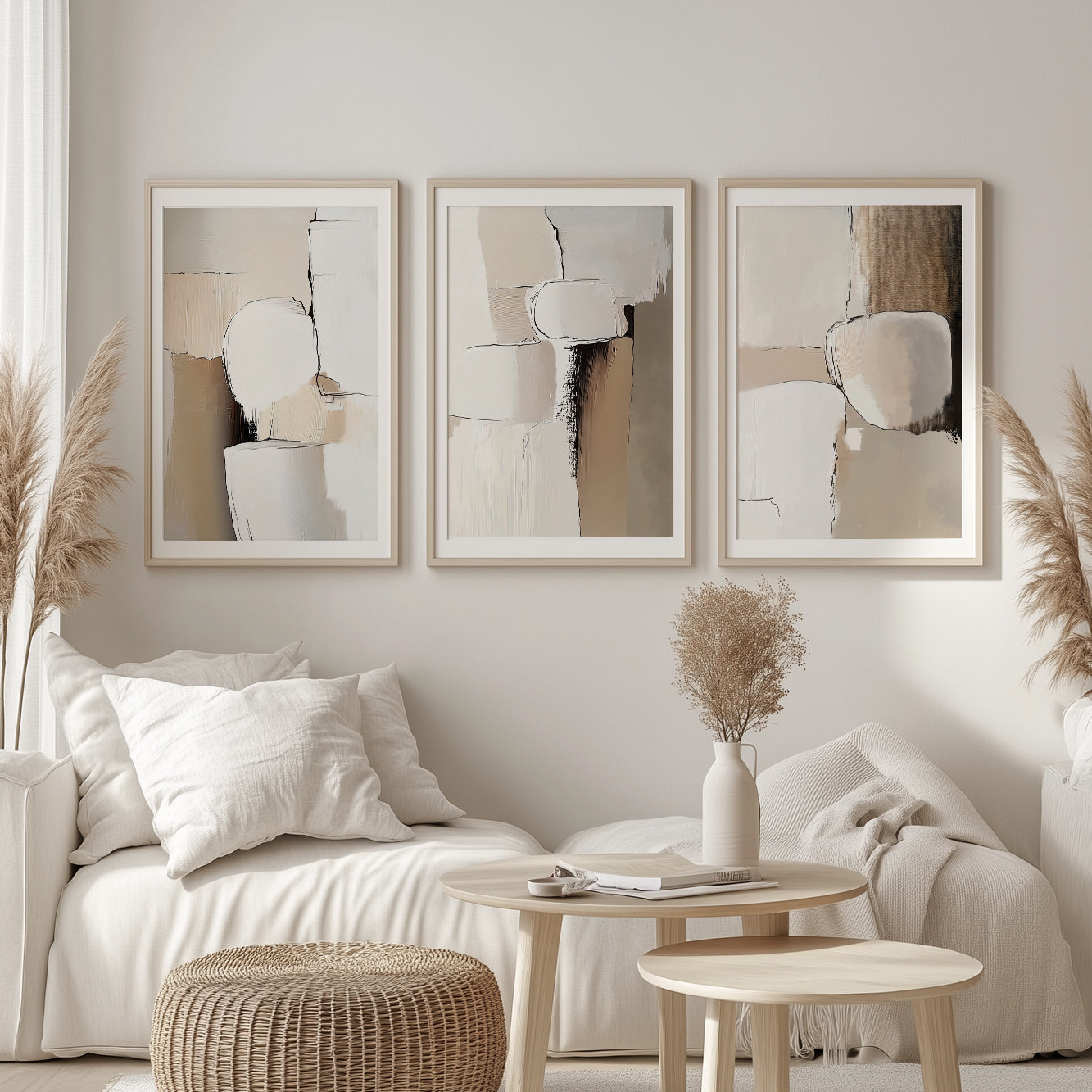 Neutral Abstract Set of 3 – Earth Tone Textured Minimalist Art (USA)
