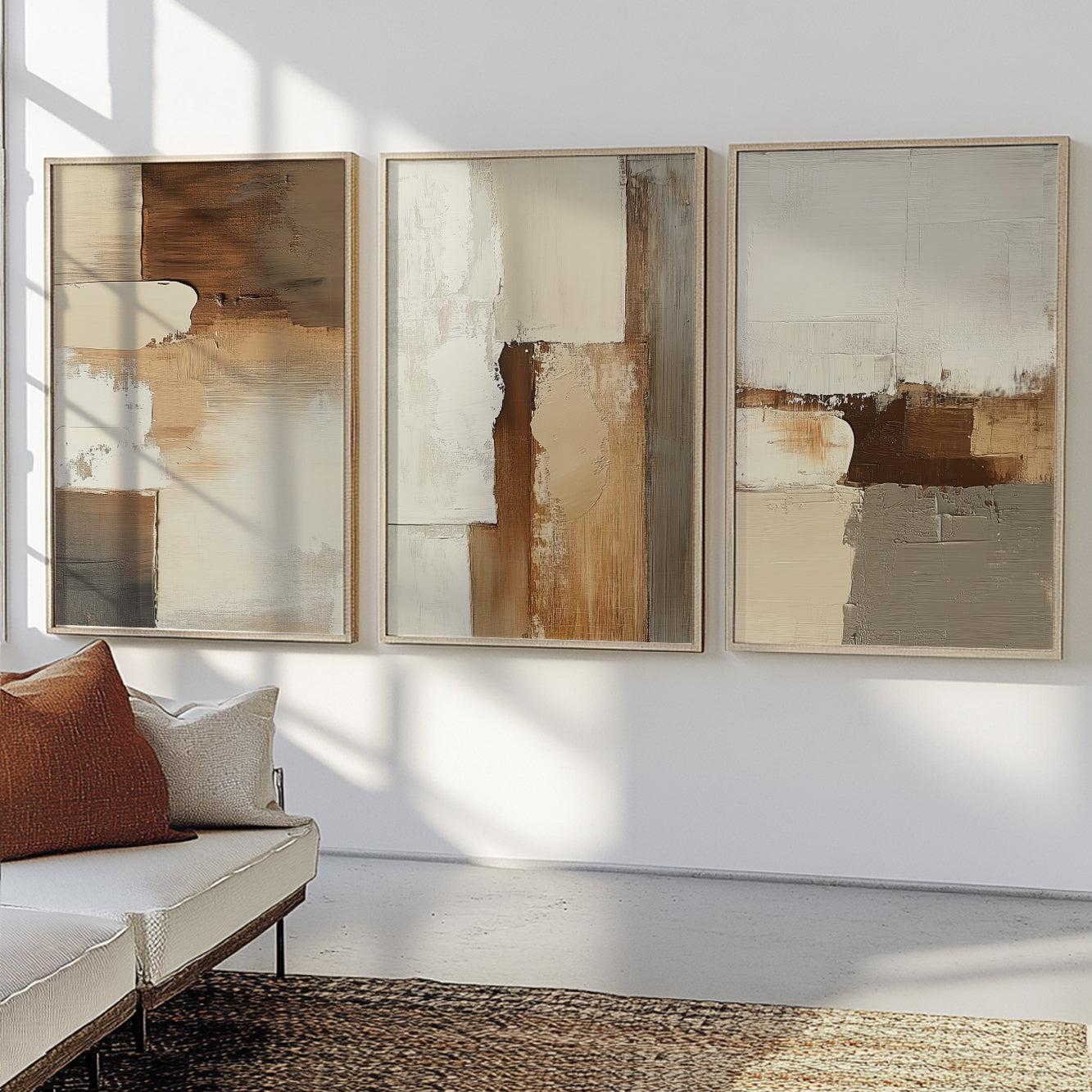 Neutral Earth Tone Set of 3 – Terracotta Beige Minimalist Art (USA)