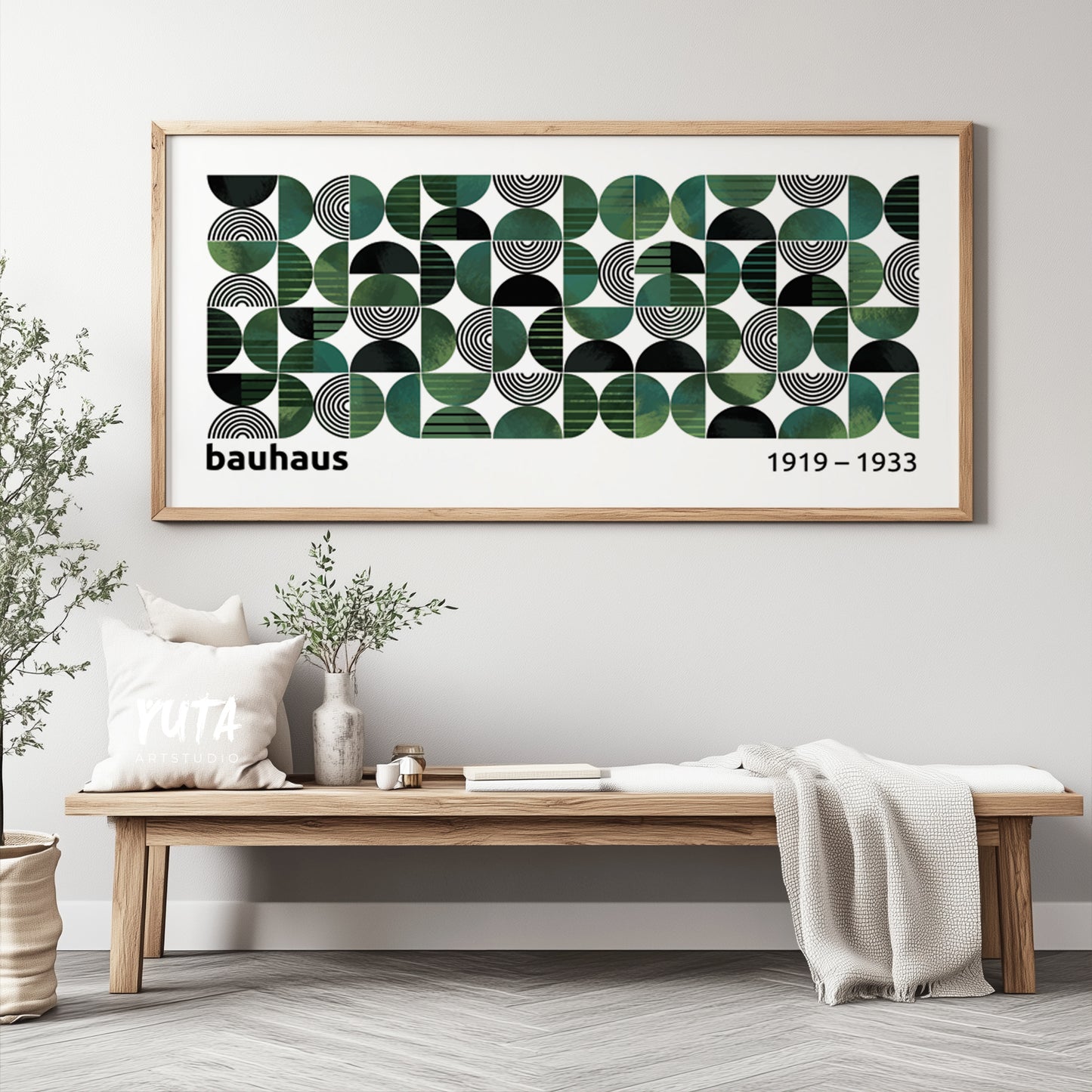 Long narrow abstract print in green and black tones, ideal for minimalist or retro interiors