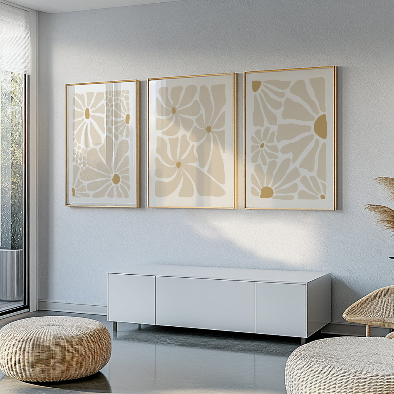 Botanical Matisse wall art – neutral beige floral poster set for stylish Nordic rooms.