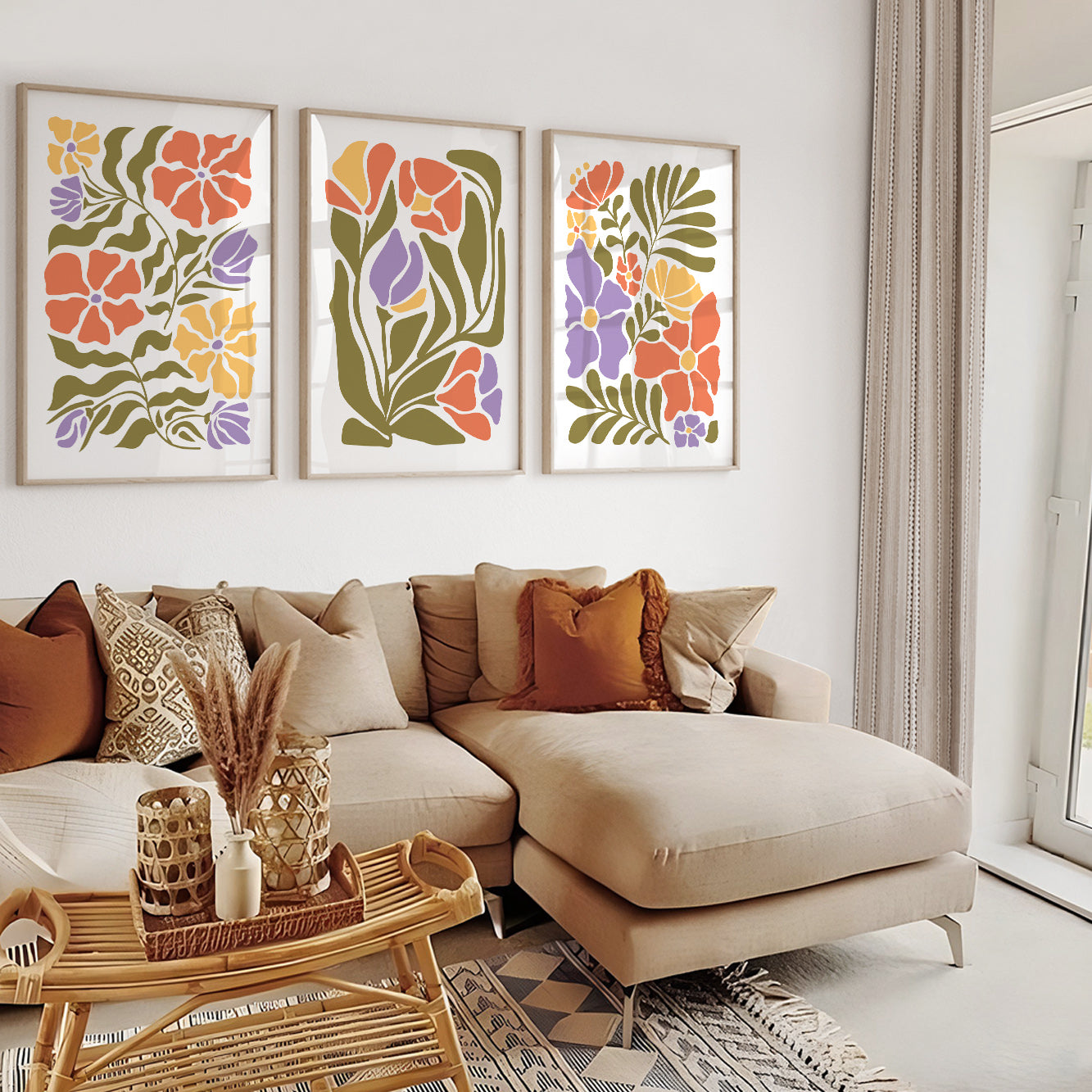 Minimalist Botanical Mid Century Art Set – Vibrant Colorful Wall Prints