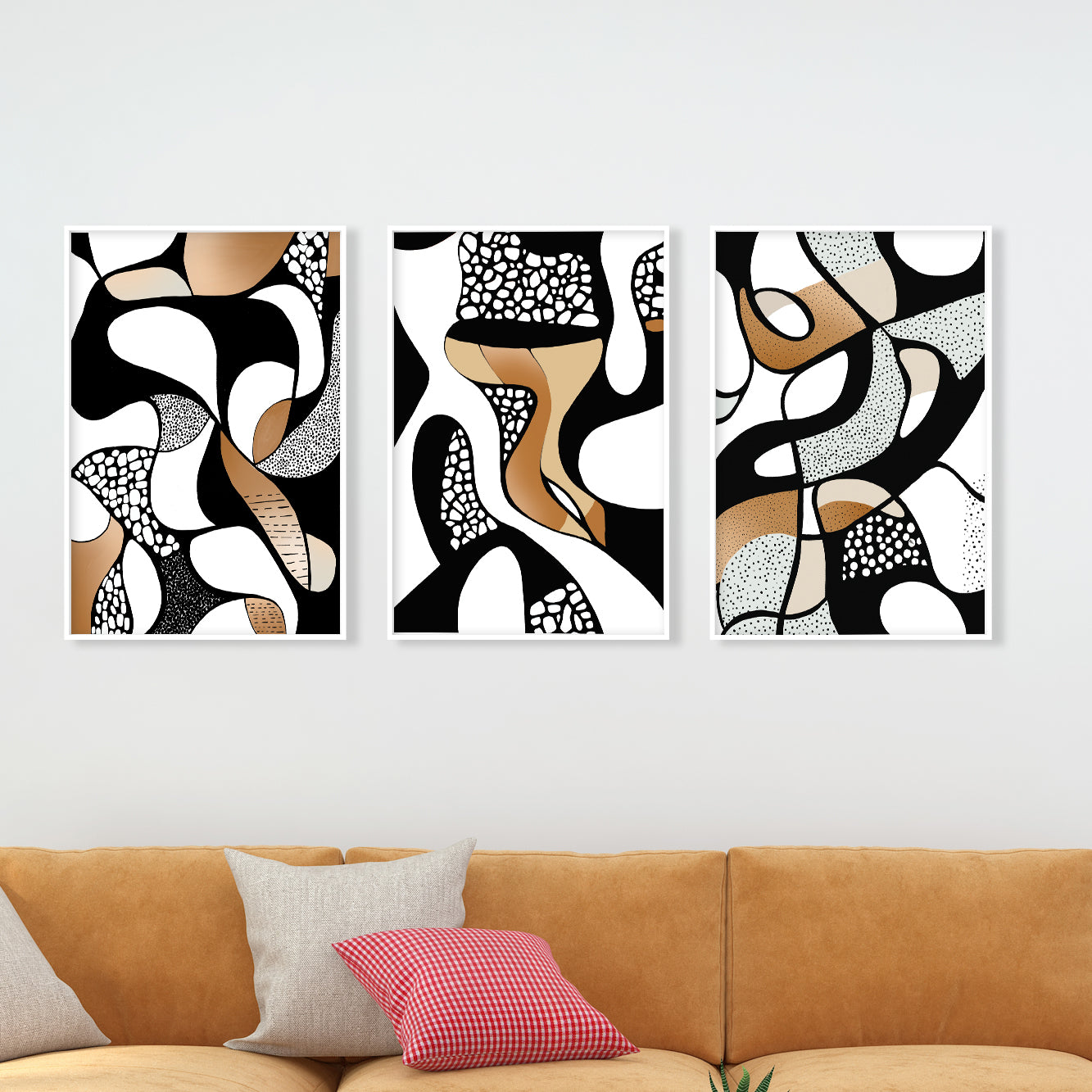 Abstract Wall Art Set of 3 – Geometric Nordic Black White Beige Art (USA)