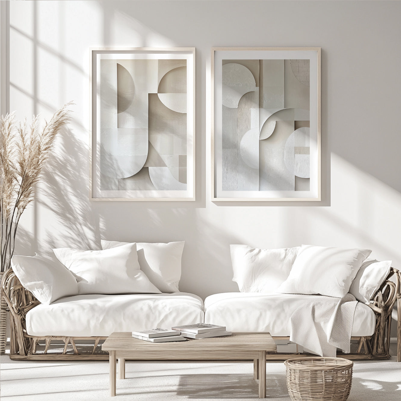 Set of 2 Pastel Prints – Soft Geometric Beige Minimalist Wall Art