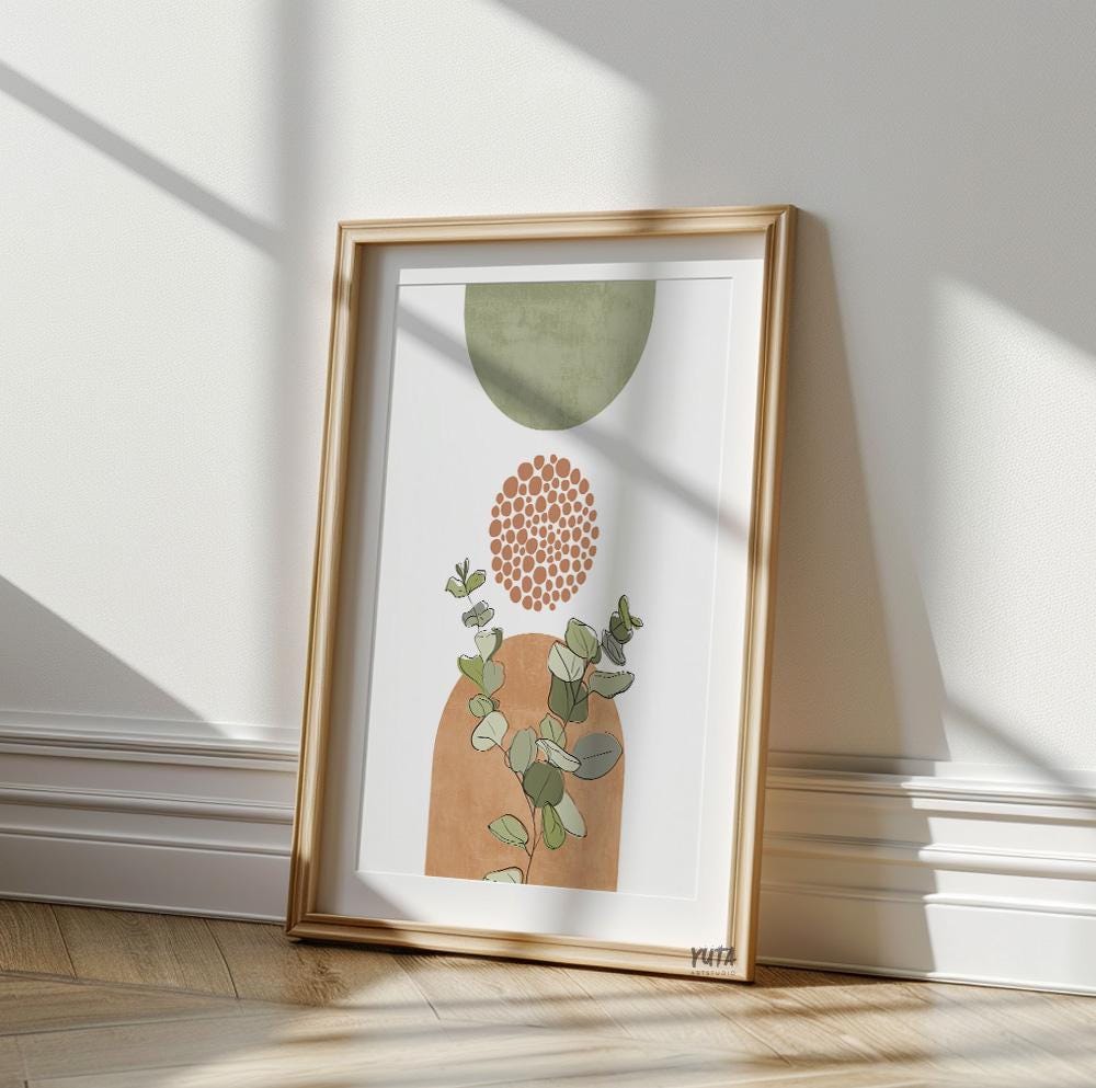Green pastel boho decor print for Scandi-style and mid-century modern interiors.