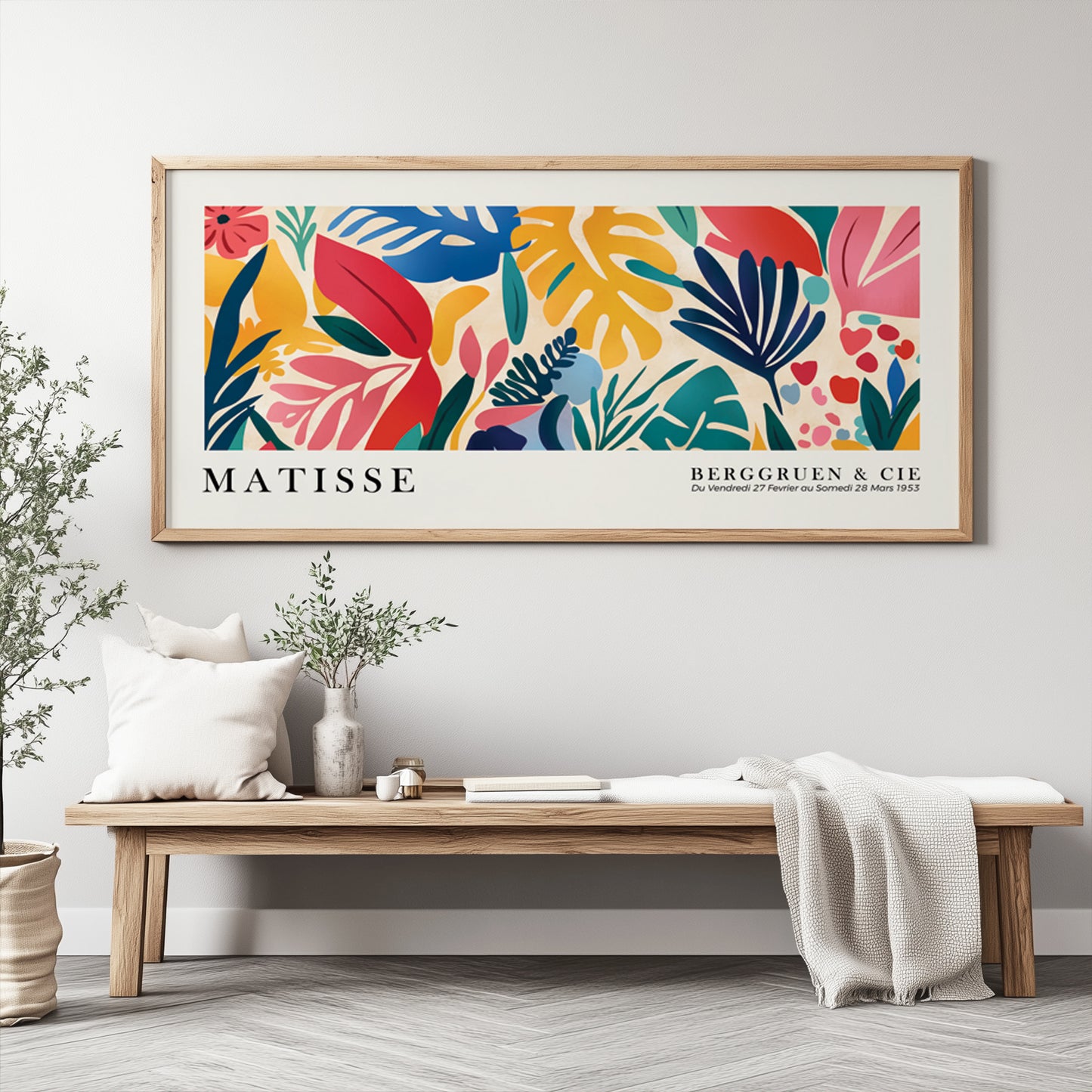 Vibrant Henri Matisse Tropical Leaves Wall Art – Long Narrow Panoramic Print, Oversized Colorful Decor