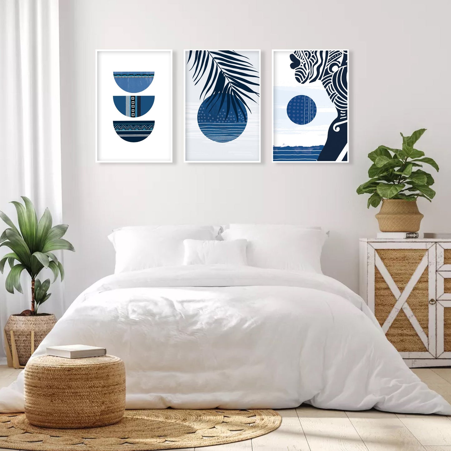 Navy blue abstract african set of 3 print. Black woman boho wall art, ethnic gallery wall set. Modern minimalist above bed african wall art - African wall art