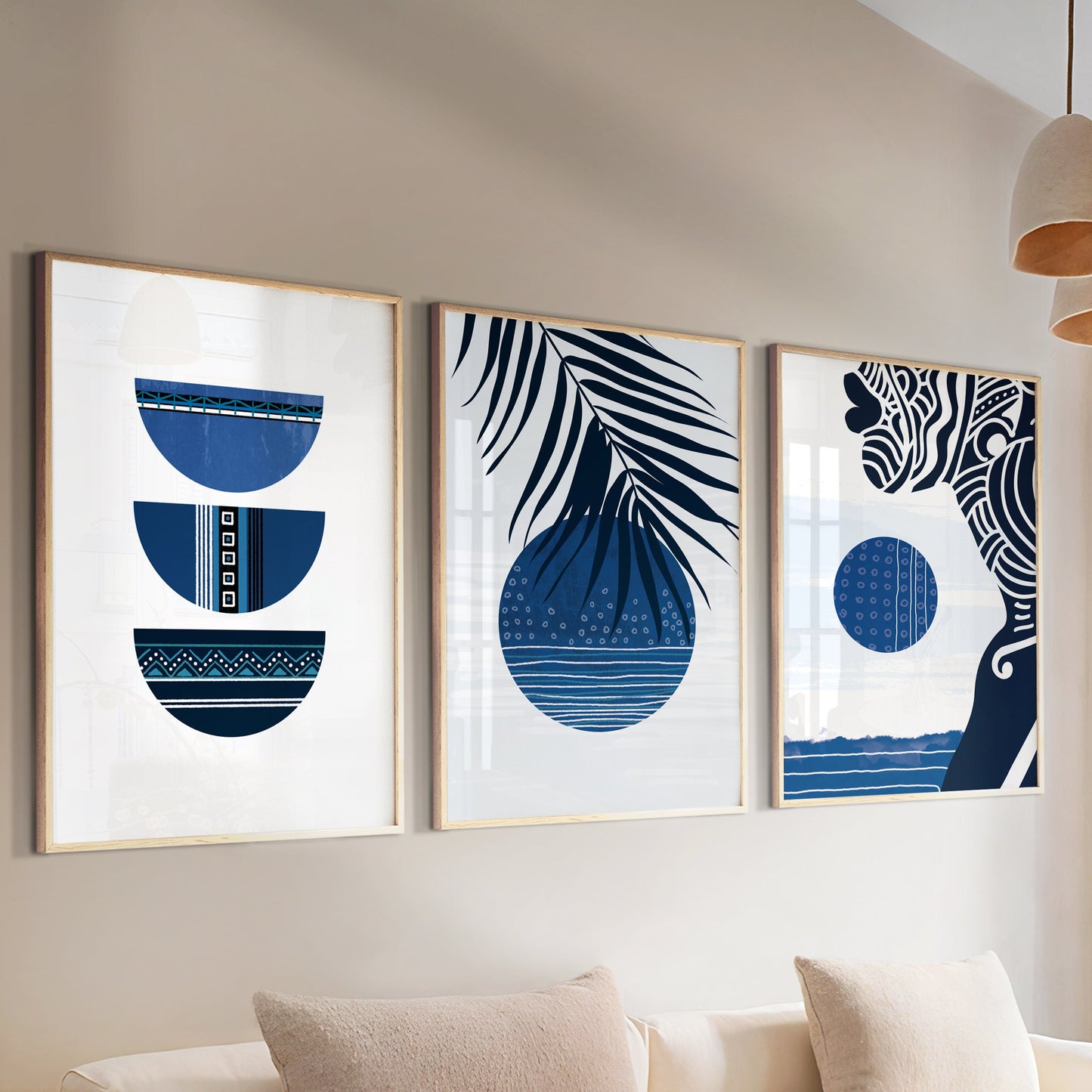 Navy blue abstract african set of 3 print. Black woman boho wall art, ethnic gallery wall set. Modern minimalist above bed african wall art - African wall art