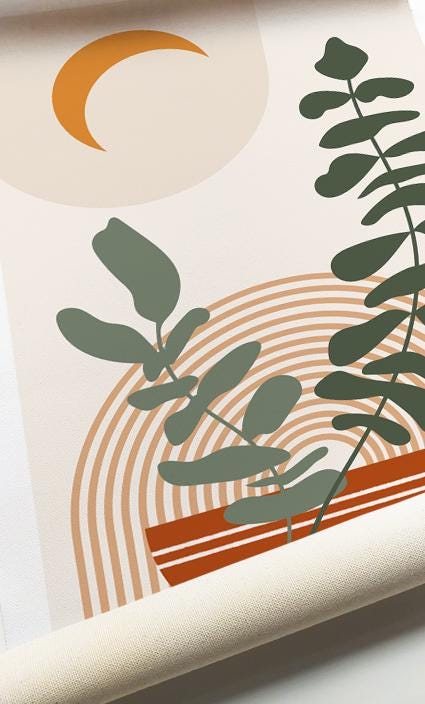 Terracotta beige boho print set of 3. Mid century modern neutral wall art posters. Bohemian livingroom, above bed large gallery wall art - Mid century modern art