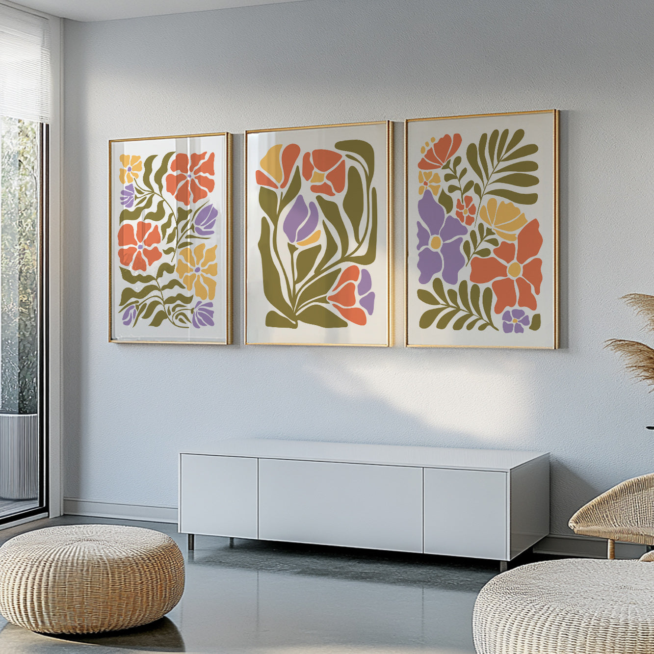 Colorful Mid Century Botanical Gallery Wall Set – Modern Minimalist Nature Art
