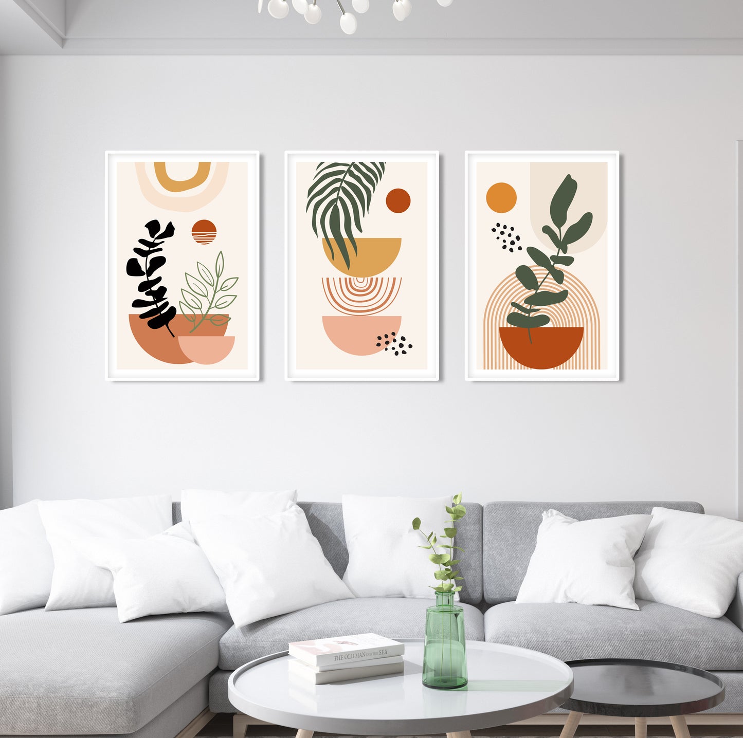 Abstract terracotta and beige bohemian wall art prints for bedroom or large living room gallery wall design