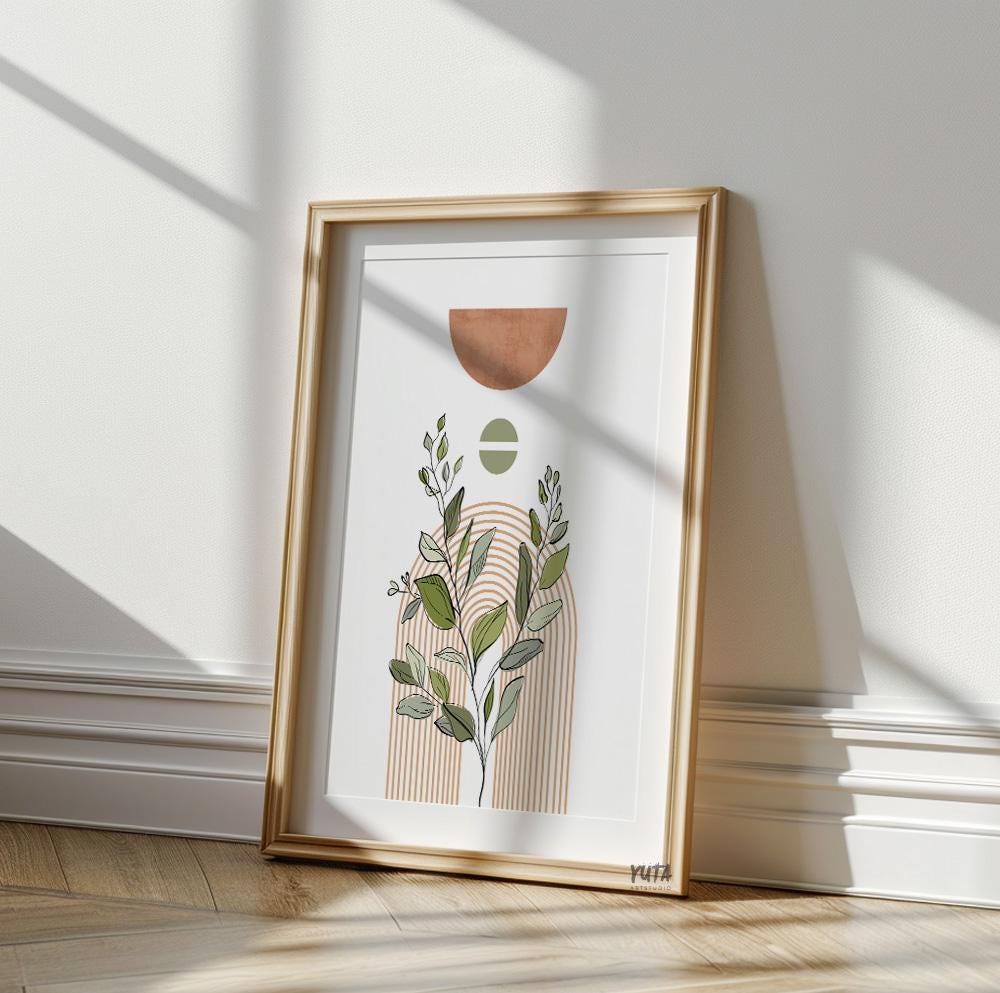 Mid-century modern wall art print in neutral tones, perfect for calm and cozy interiors.