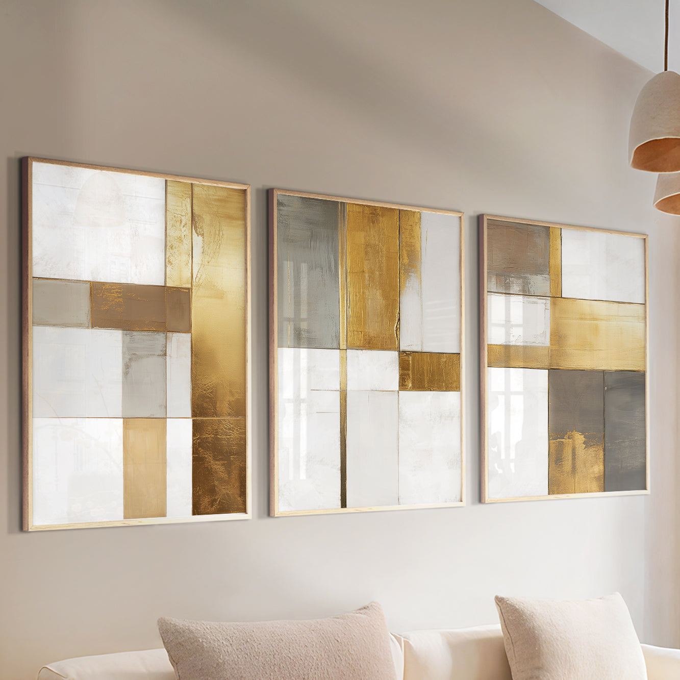 Modern Abstract Set of 3 – Neutral Nordic Minimalist Wall Art (USA)