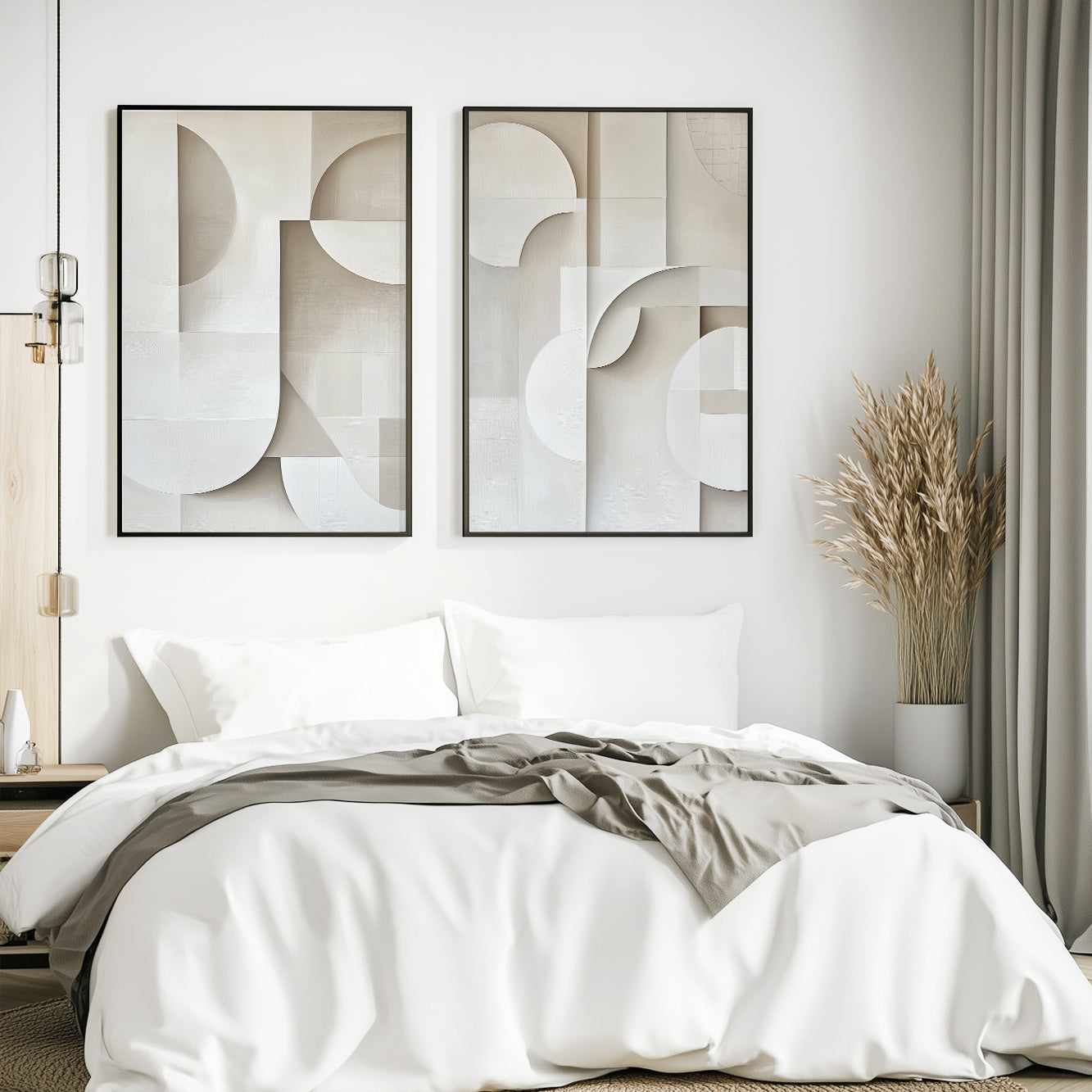 Set of 2 Pastel Prints – Soft Geometric Beige Minimalist Wall Art