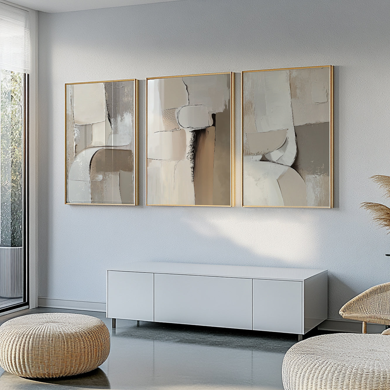 Earth Tone Abstract Set of 3 – Minimalist Nordic Beige Brown Art (USA)