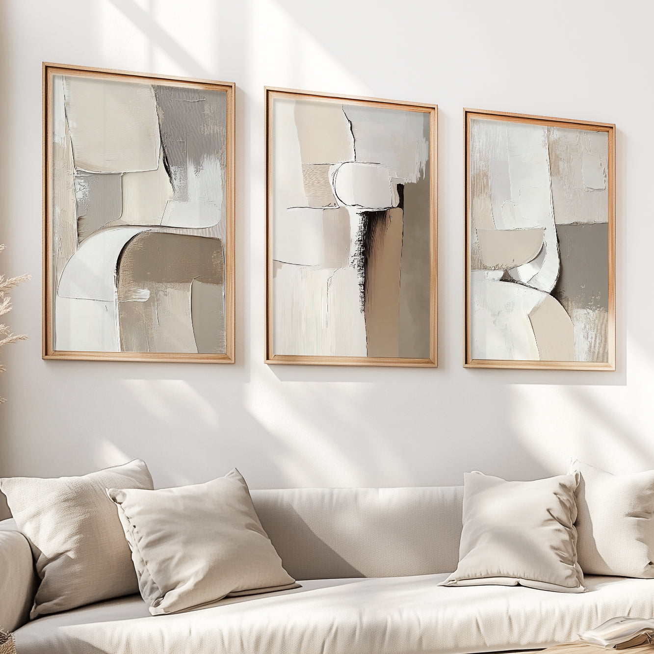 Earth Tone Abstract Set of 3 – Minimalist Nordic Beige Brown Art (USA)