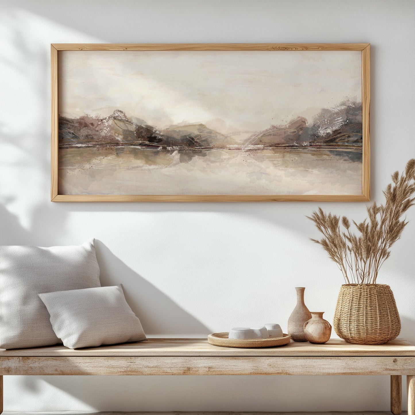 Panoramic Neutral Abstract Art – Minimalist Beige Japandi Print