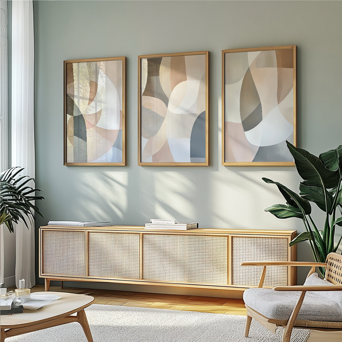 Pastel Minimalist Abstract Set of 3 – Muted Neutral Wall Art (USA)