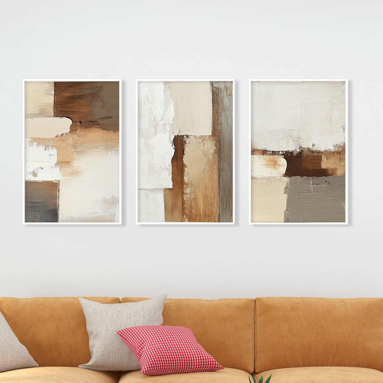 Neutral Earth Tone Set of 3 – Terracotta Beige Minimalist Art (USA)