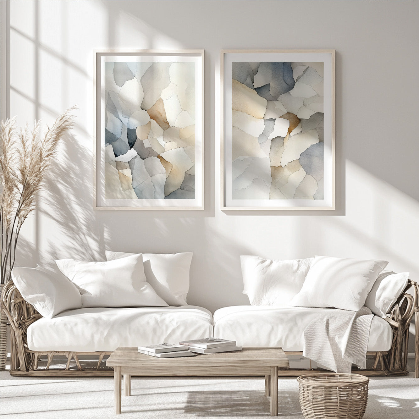 Neutral Beige Gray Set of 2 – Minimalist Nordic Pastel Wall Art