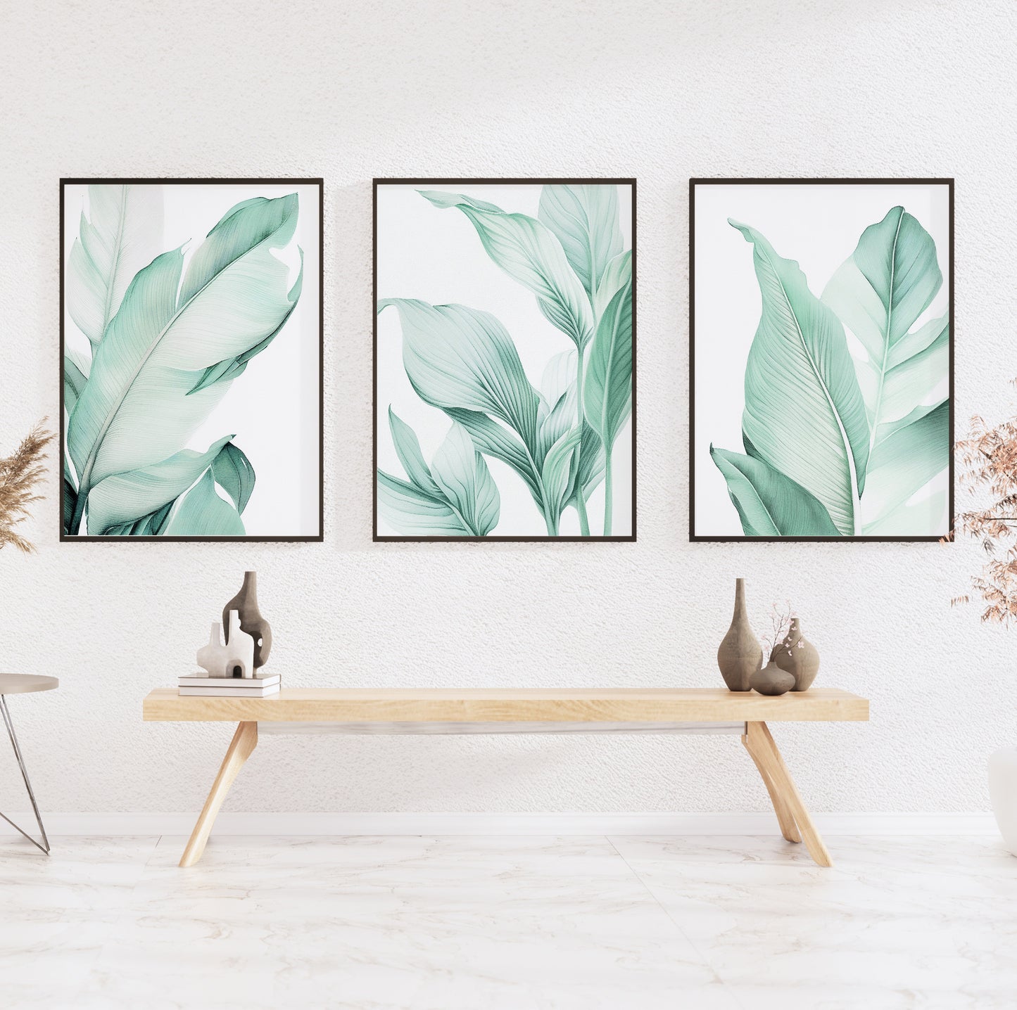 Stylized botanical illustration in fresh mint tones, part of a calm and modern green plant poster set.