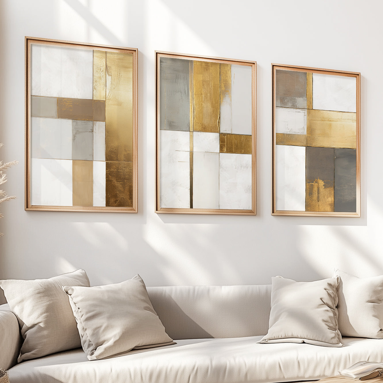 Modern Abstract Set of 3 – Neutral Nordic Minimalist Wall Art (USA)