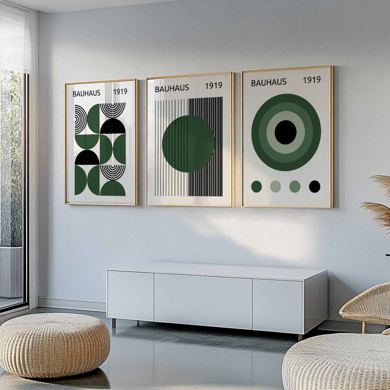 3 Piece Bauhaus Print Set – Mid Century Geometric Minimalist Wall Decor