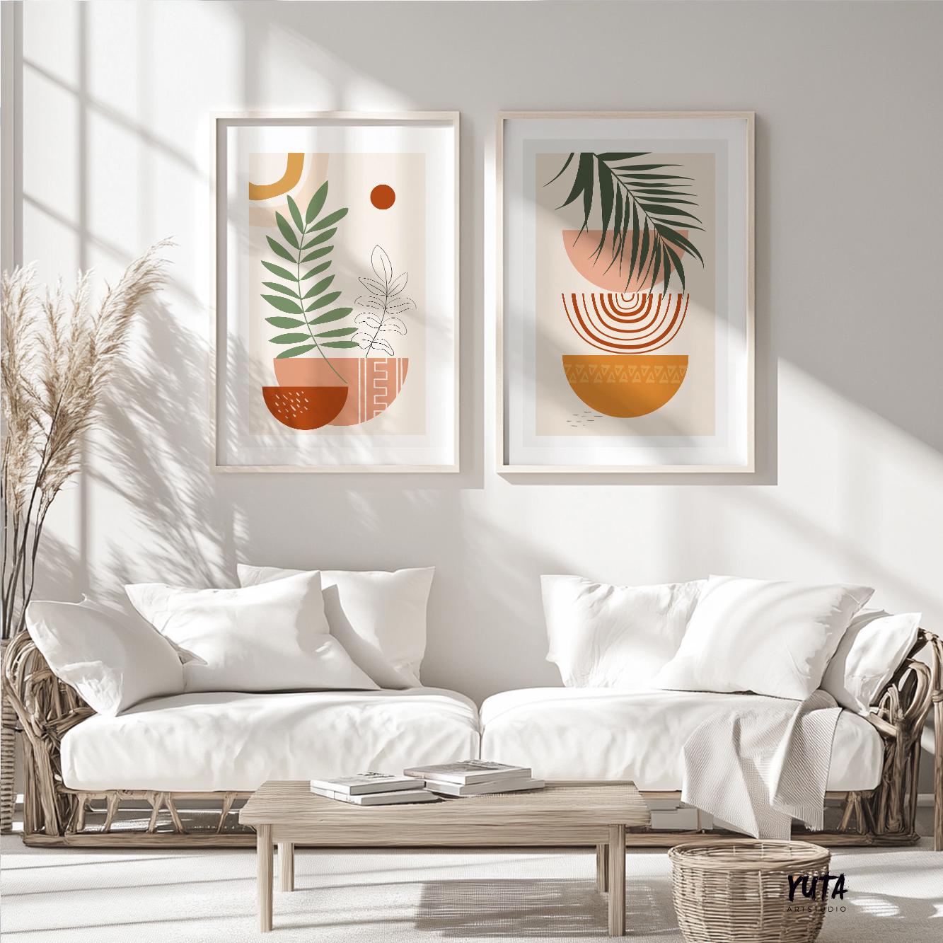 Modern boho botanical poster – natural beige abstract wall art for bedroom or living room.