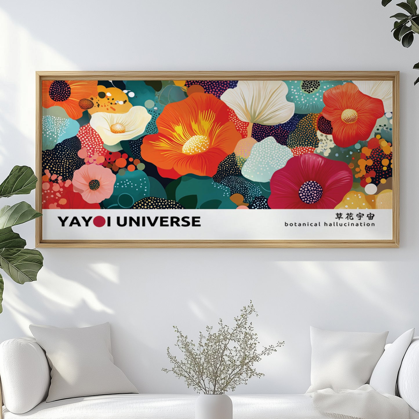 Vibrant abstract flower poster – modern nature wall decor in Kusama-style design.