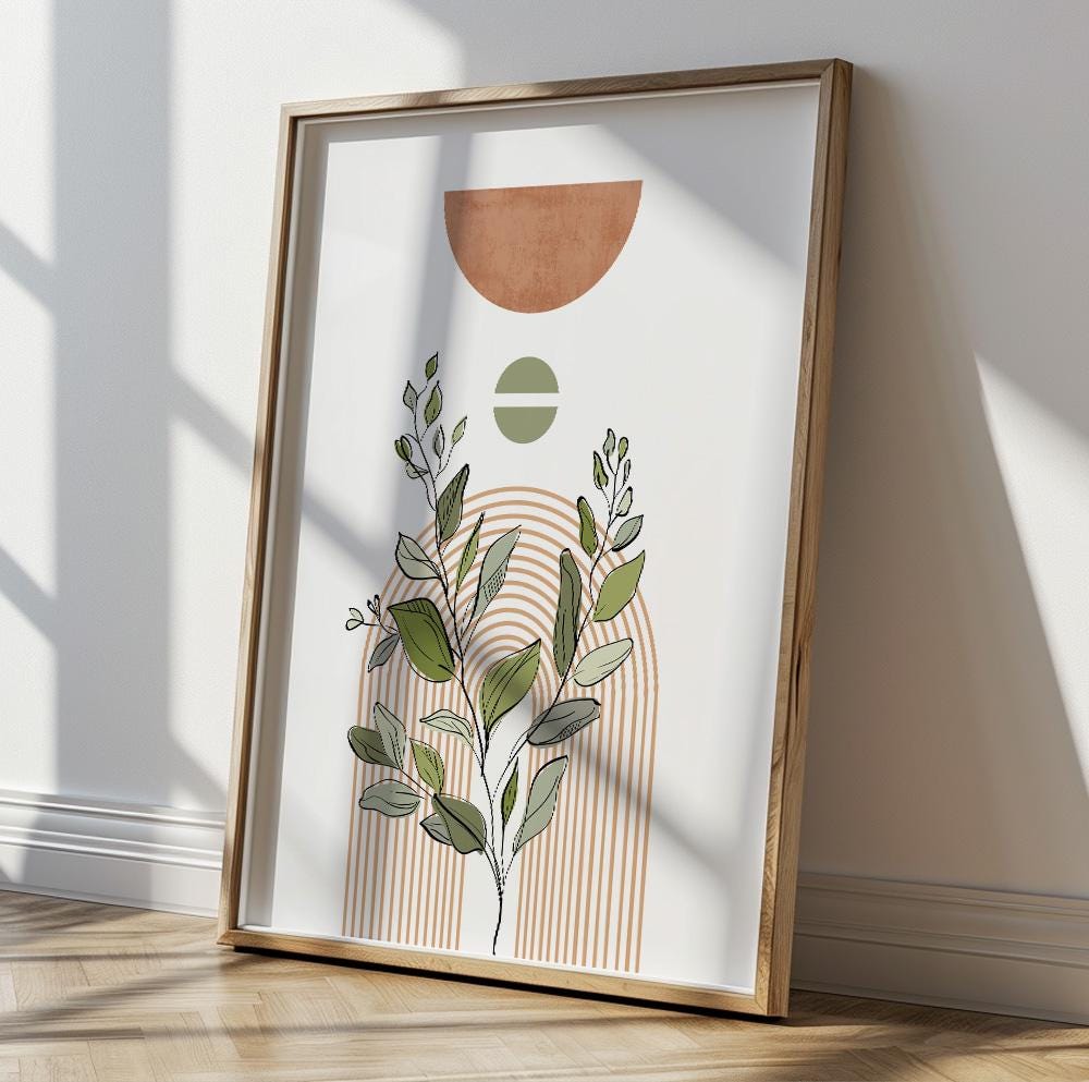 Modern pastel botanical art print for boho or Scandi-inspired home decor.