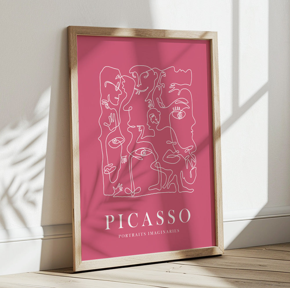 Modern Picasso-inspired artwork in soft pink, perfect for trendy wall decor.