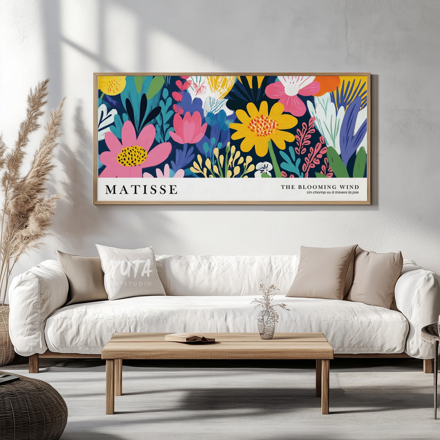 Modern wall decor poster with blooming floral composition